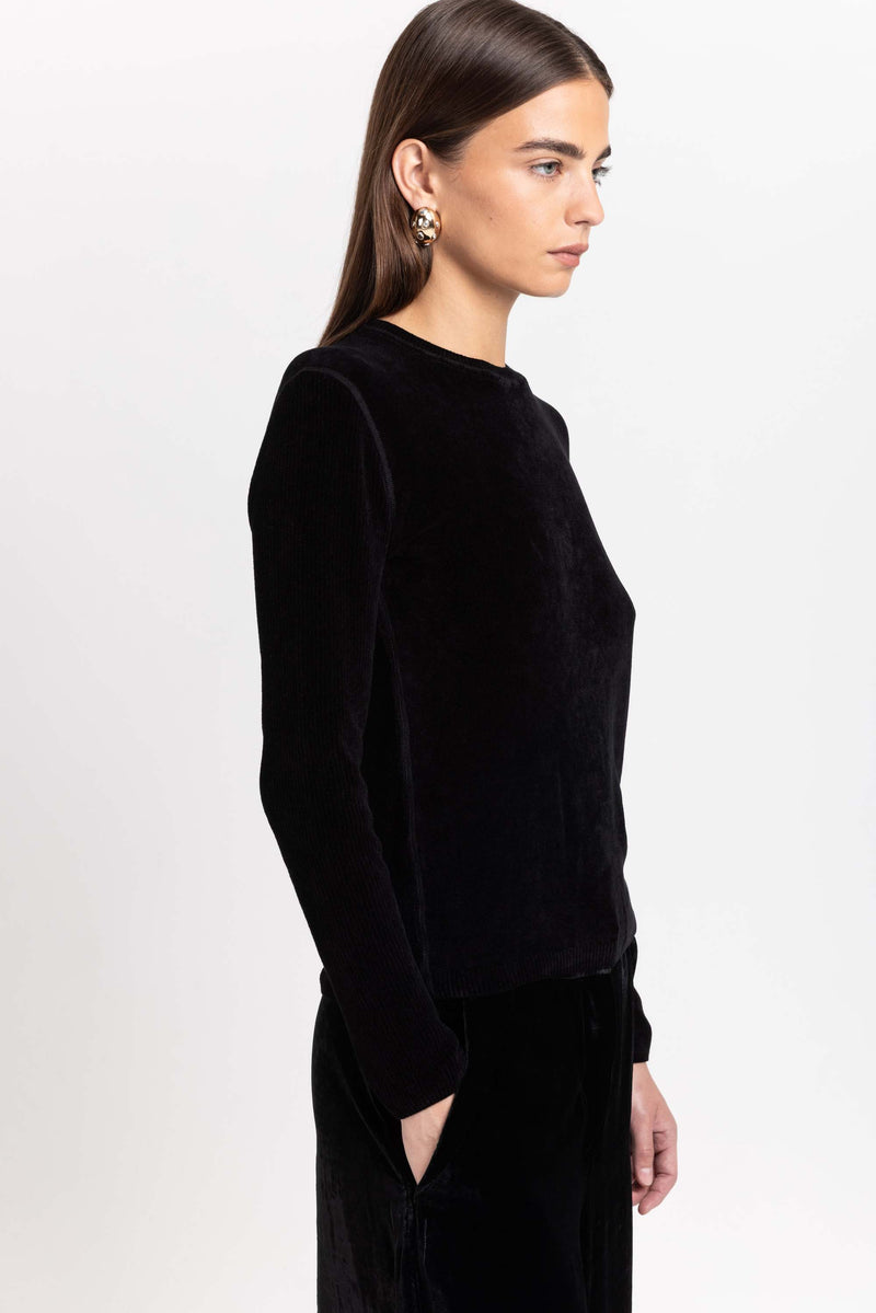 Black chenille long sleeve top