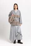 Grey & taupe jersey & faux fur soft short coat