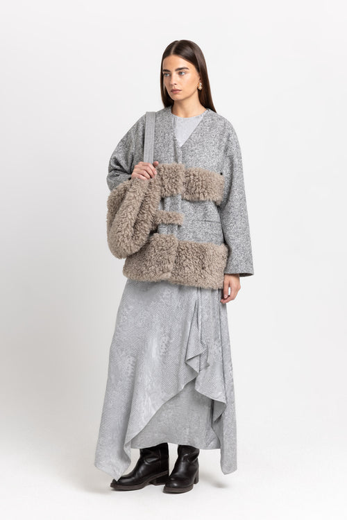Grey & taupe jersey & faux fur soft short coat