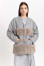 Grey & taupe jersey & faux fur soft short coat