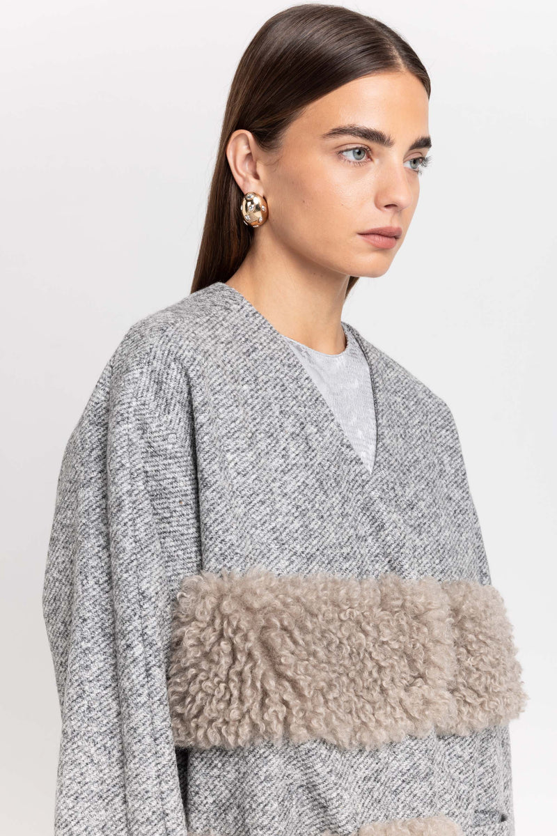 Grey & taupe jersey & faux fur soft short coat