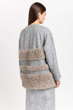 Grey & taupe jersey & faux fur soft short coat