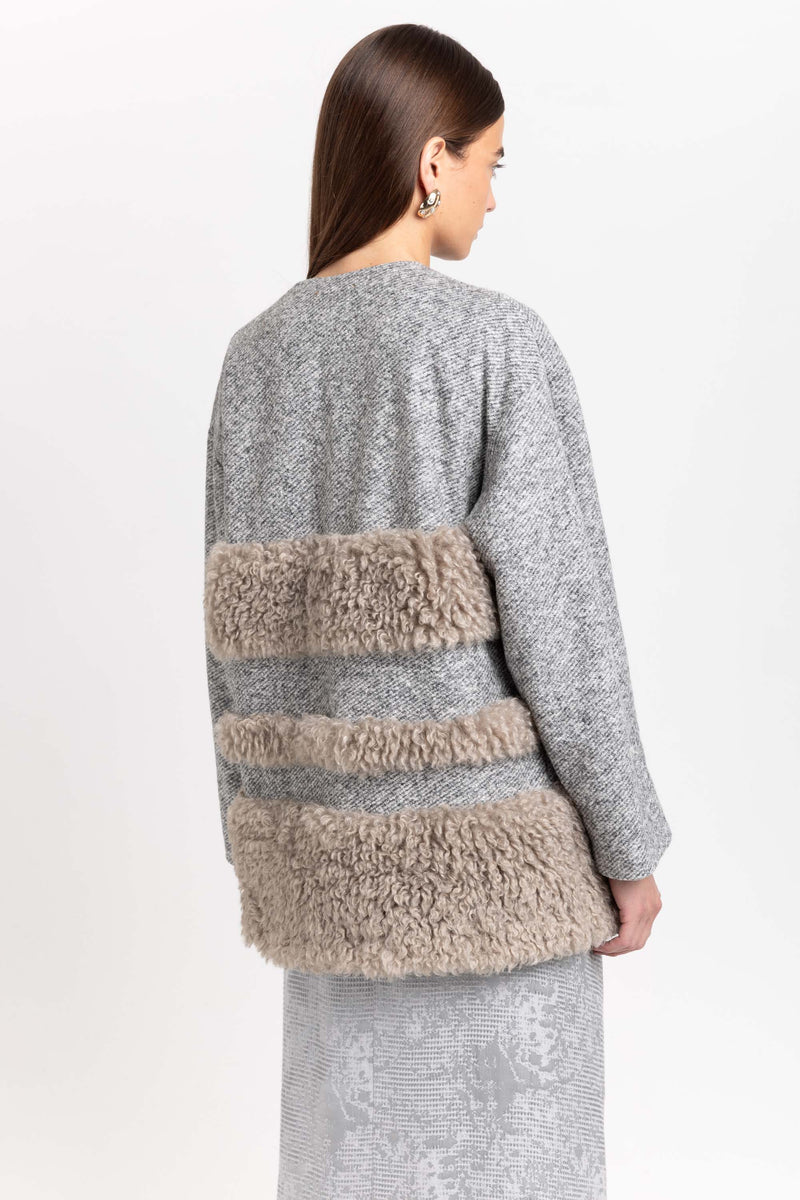 Grey & taupe jersey & faux fur soft short coat