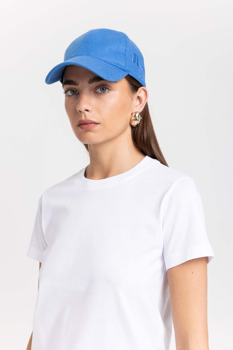 Cobalt blue flannel embroidered cap