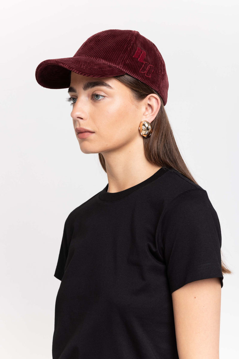 Wine red corduroy embroidered cap