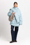 Dusty blue down coat with scarf