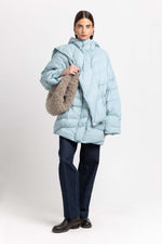 Dusty blue down coat with scarf