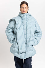 Dusty blue down coat with scarf