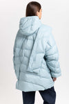Dusty blue down coat with scarf