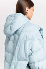 Dusty blue down coat with scarf