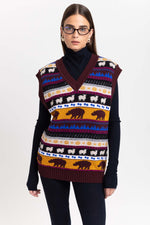 Dark mix fine merino unisex holiday jacquard vest