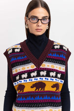 Dark mix fine merino unisex holiday jacquard vest