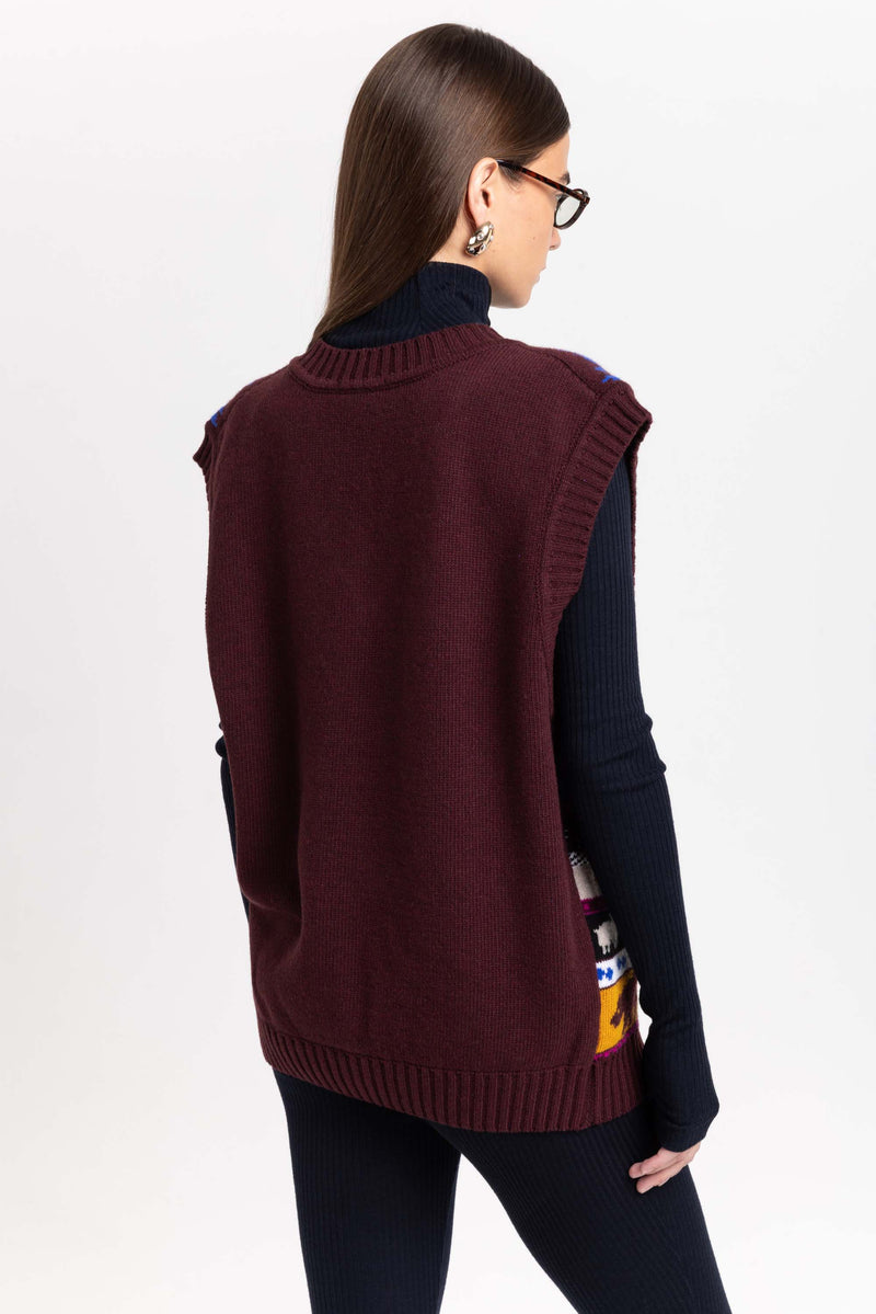 Dark mix fine merino unisex holiday jacquard vest
