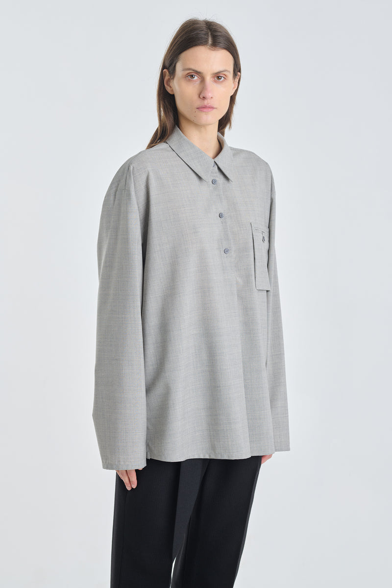 Grey light wool half button-down shirt
