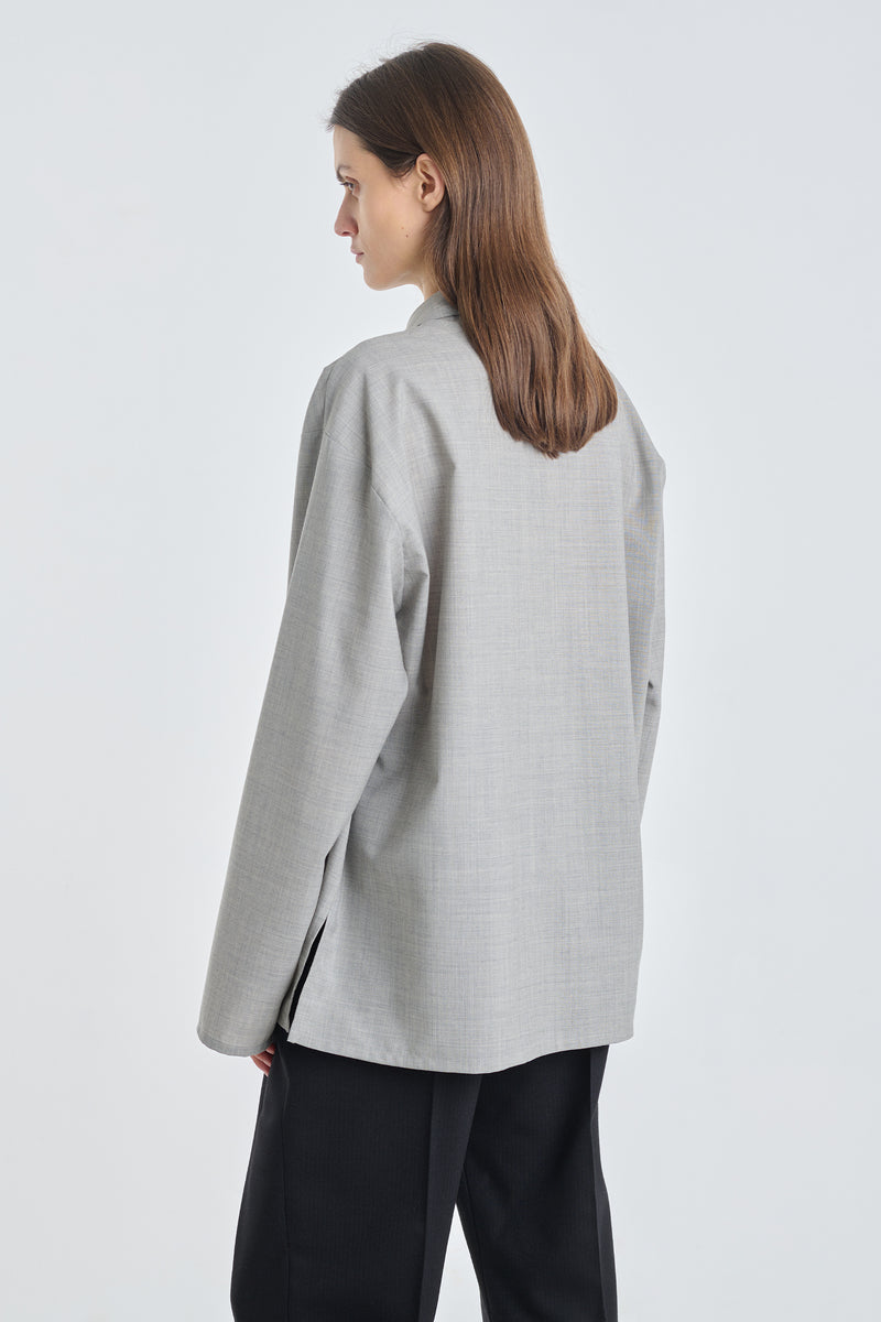 Grey light wool half button-down shirt