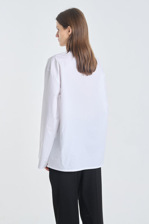 White crispy poplin half button-down