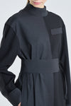 Black and dark grey wool midi dress
