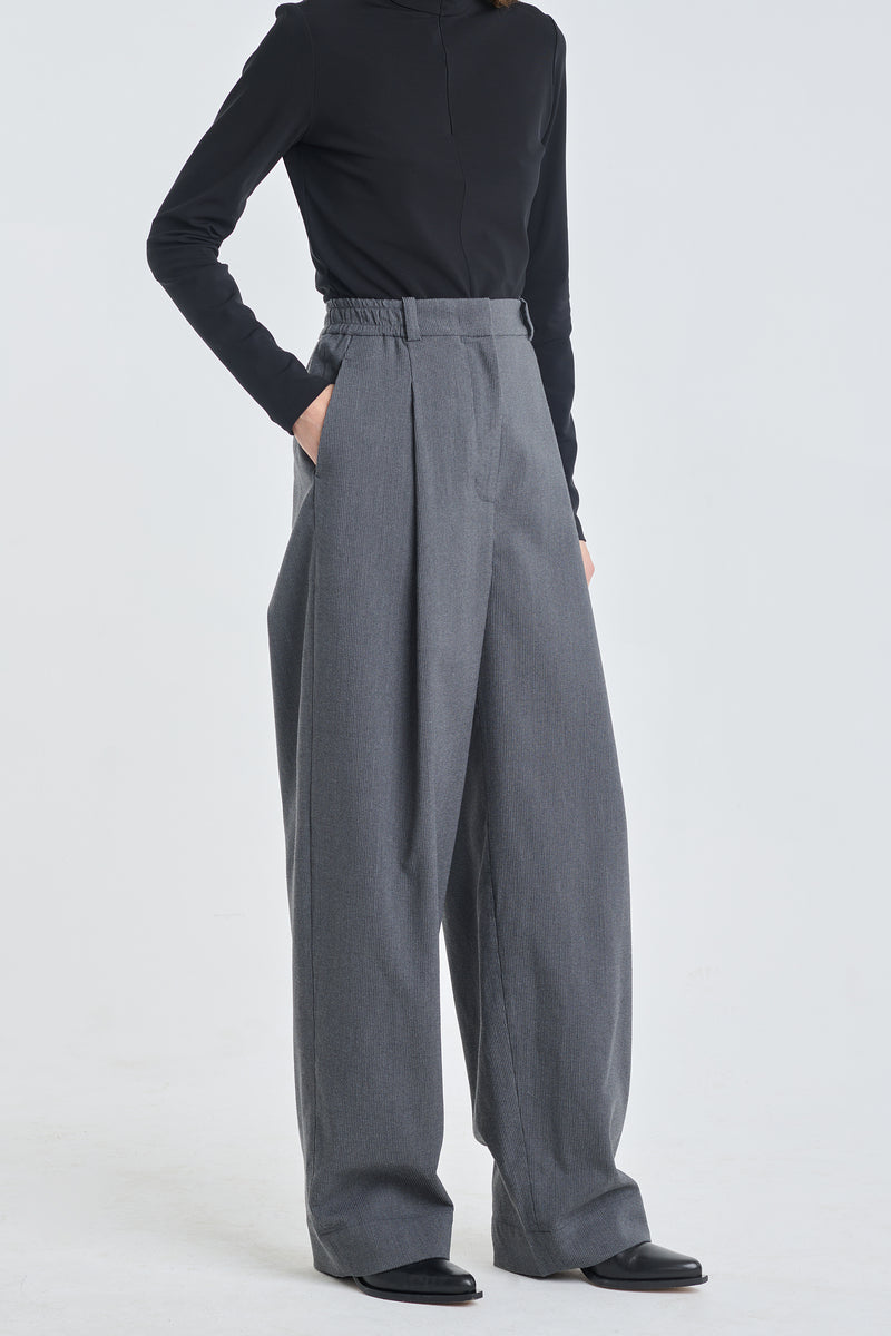 Grey stretch wool oversized pants
