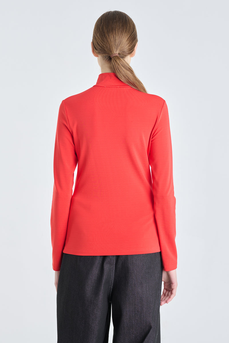 Red turtleneck with zipper