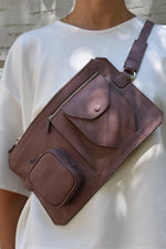Brown rose leather belt bag