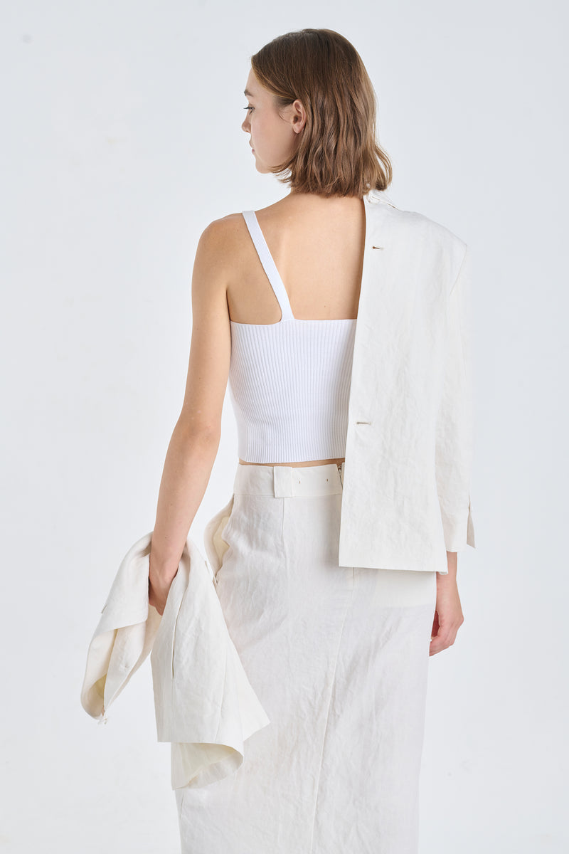 White sand linen twill half jacket