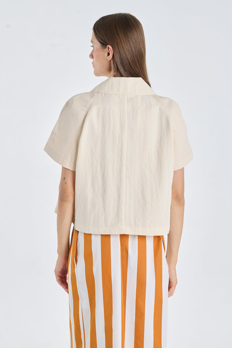 Light beige washed lyocell short jacket