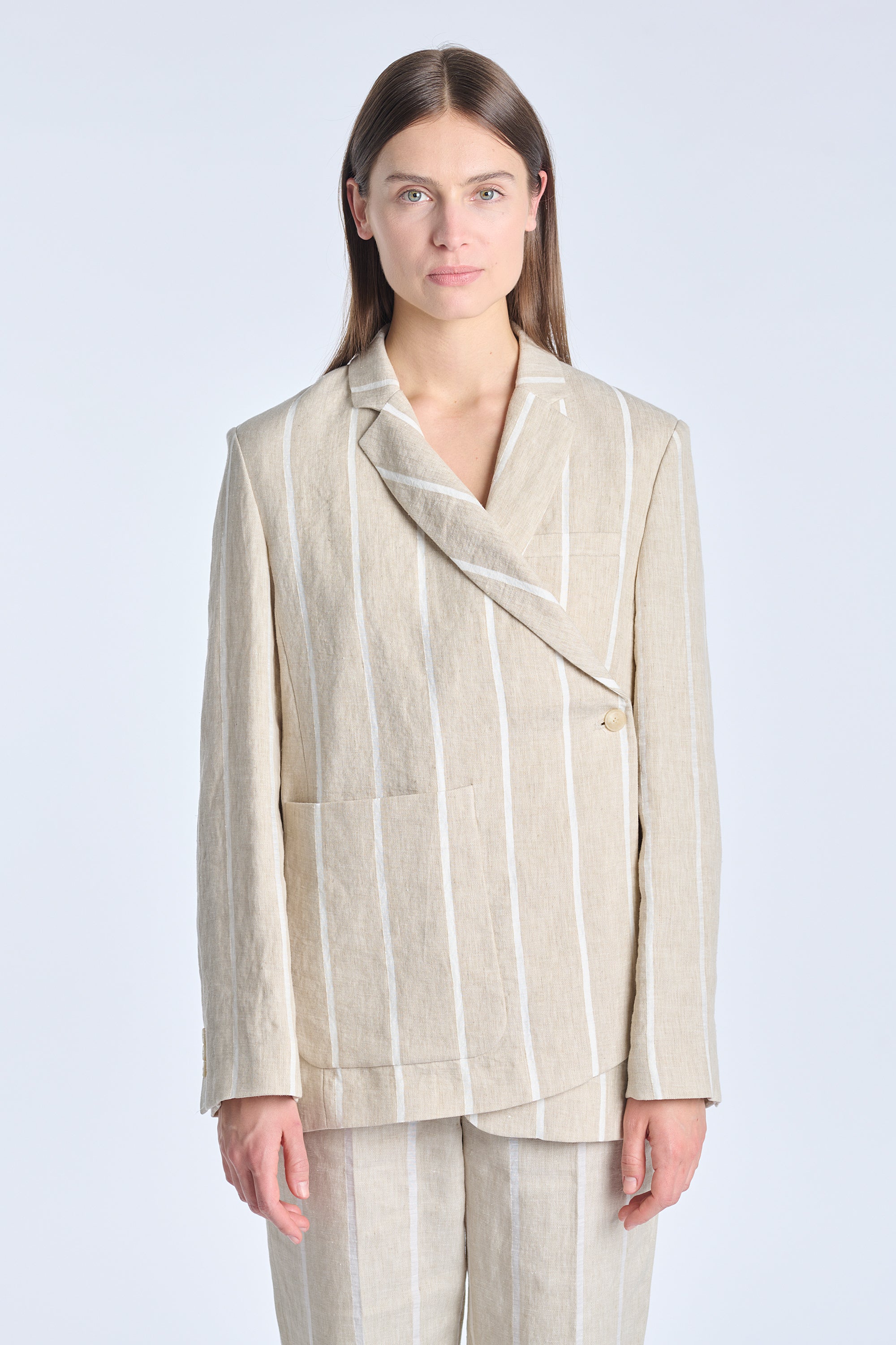 Beige striped linen asymmetric jacket – NEHERA