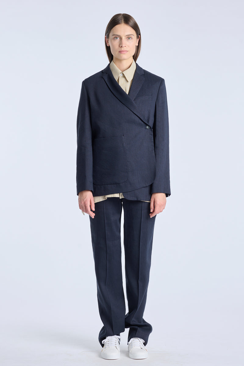 Navy blue hemp asymmetric jacket