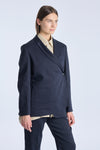 Navy blue hemp asymmetric jacket