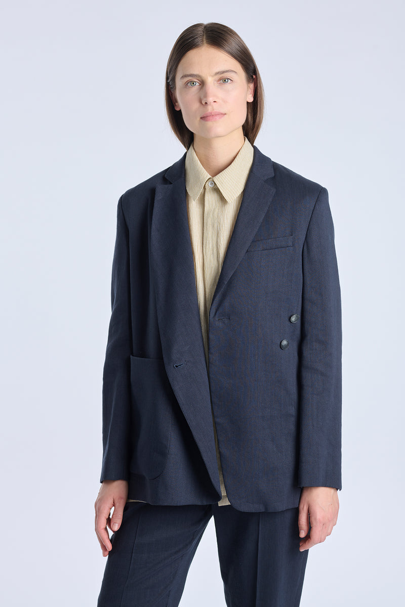 Navy blue hemp asymmetric jacket