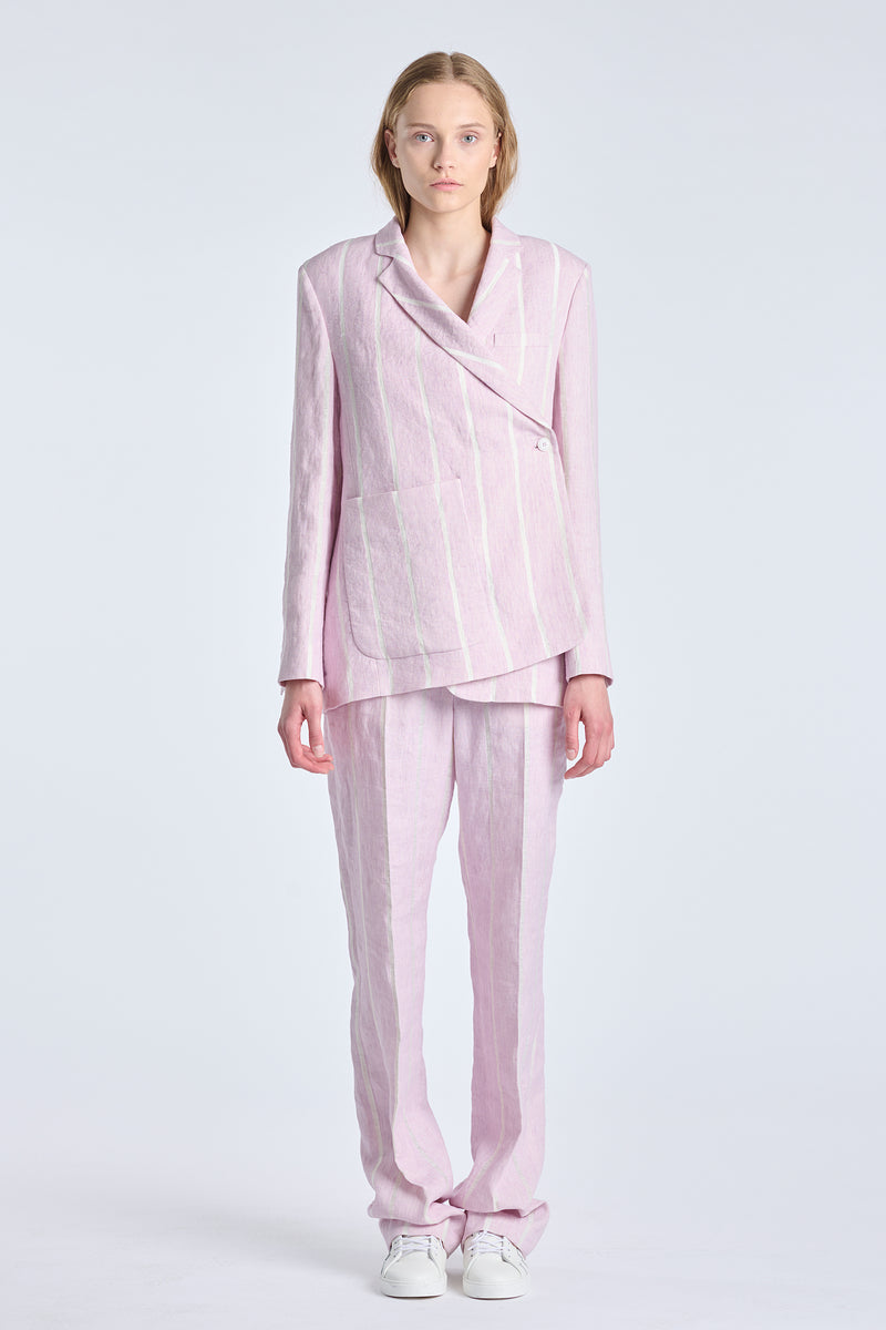 Pink lavender striped linen asymmetric jacket