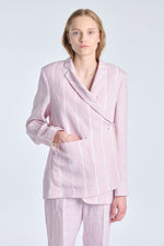 Pink lavender striped linen asymmetric jacket