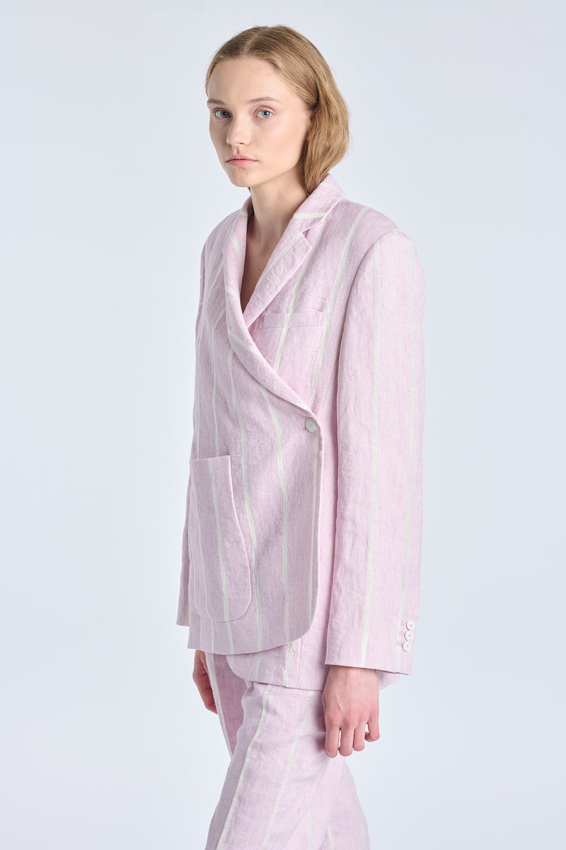 Pink lavender striped linen asymmetric jacket