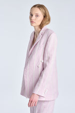 Pink lavender striped linen asymmetric jacket