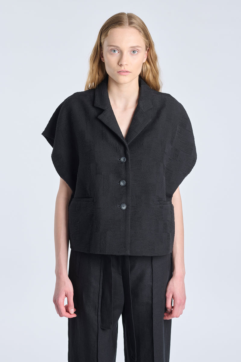Black textured cotton layering jacket