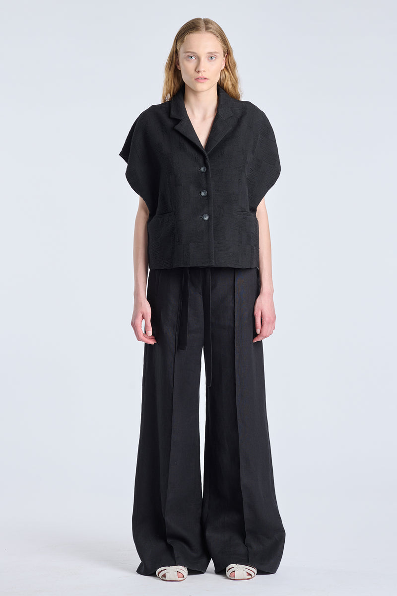 Black textured cotton layering jacket