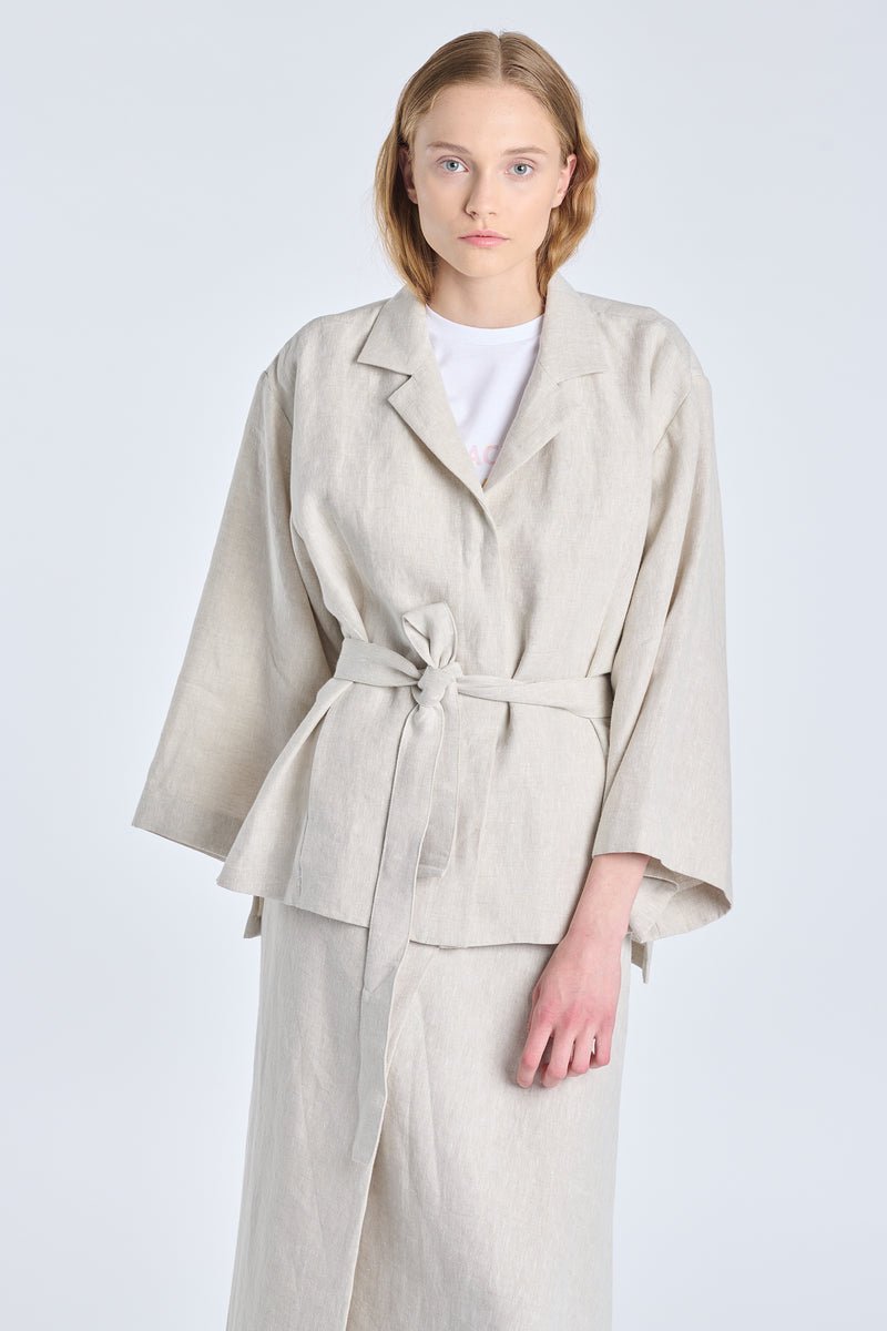 Natural linen wide sleeve jacket