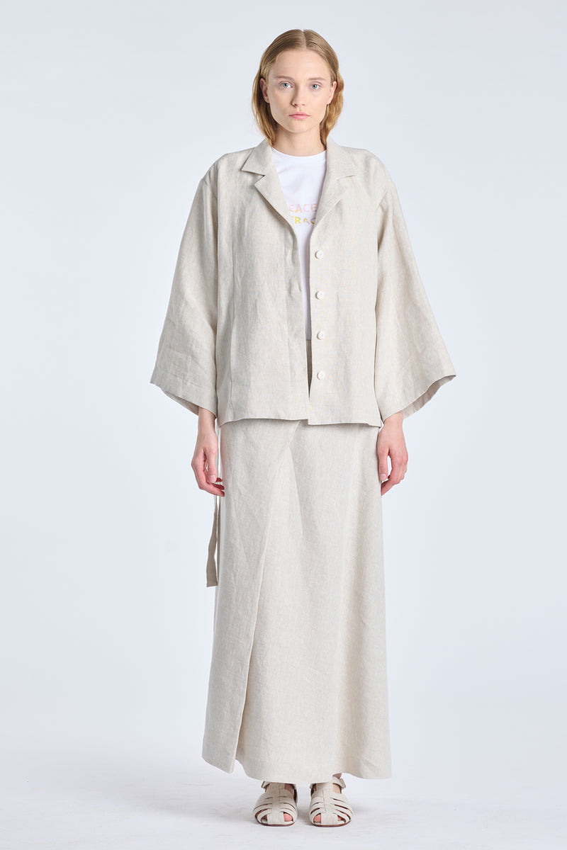 Natural linen wide sleeve jacket