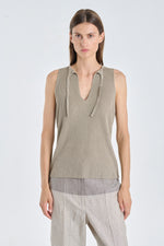 Dark beige linen viscose knitted tank top