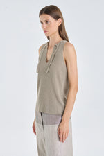 Dark beige linen viscose knitted tank top