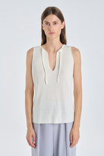 Ecru linen viscose knitted tank top