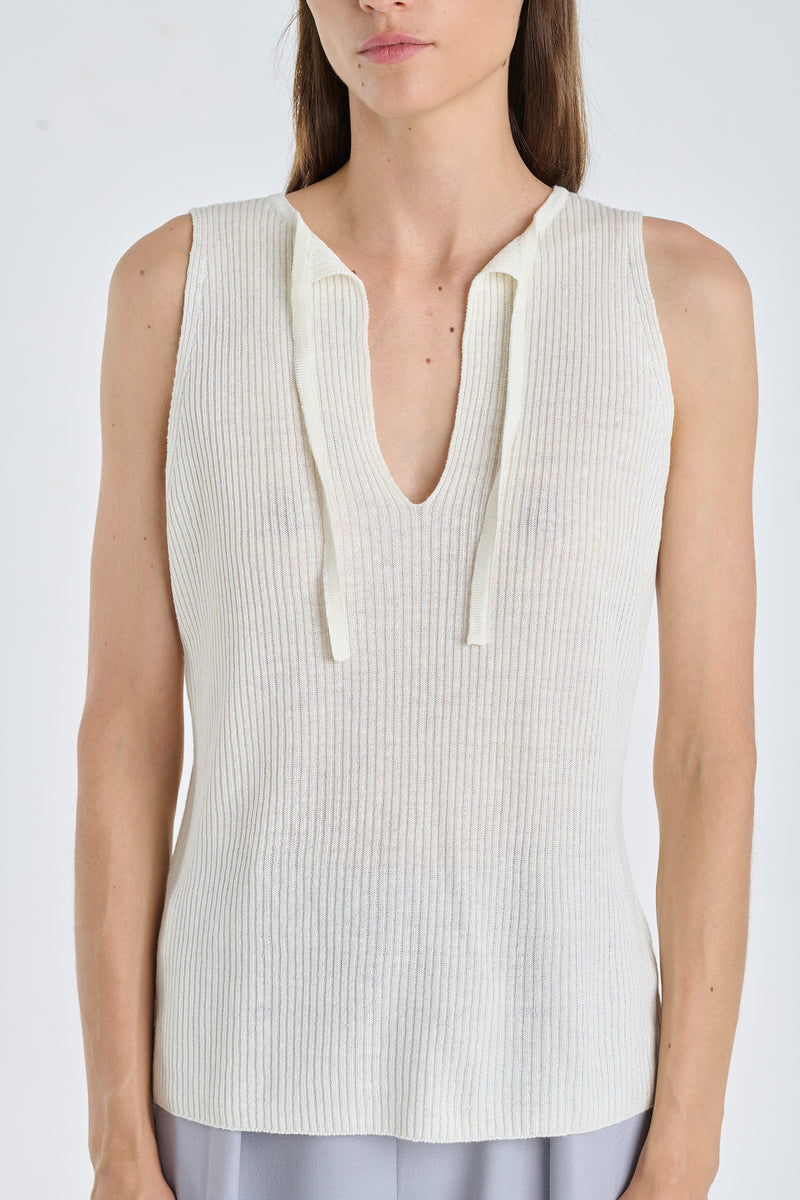 Ecru linen viscose knitted tank top