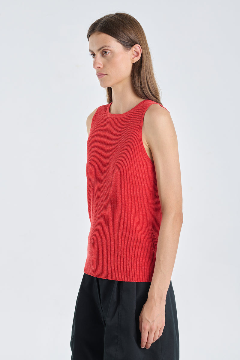 Red linen viscose knitted tank top