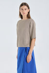 Dark beige linen viscose knitted t-shirt