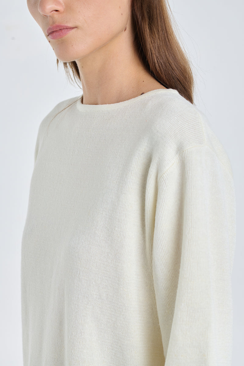 Ecru linen viscose knitted t-shirt