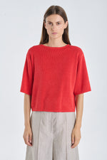 Red linen viscose knitted t-shirt