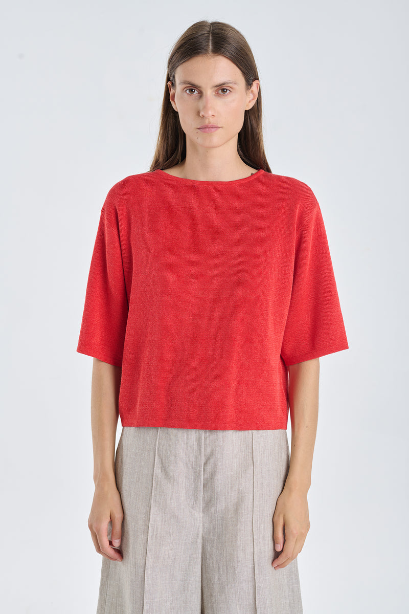 Red linen viscose knitted t-shirt