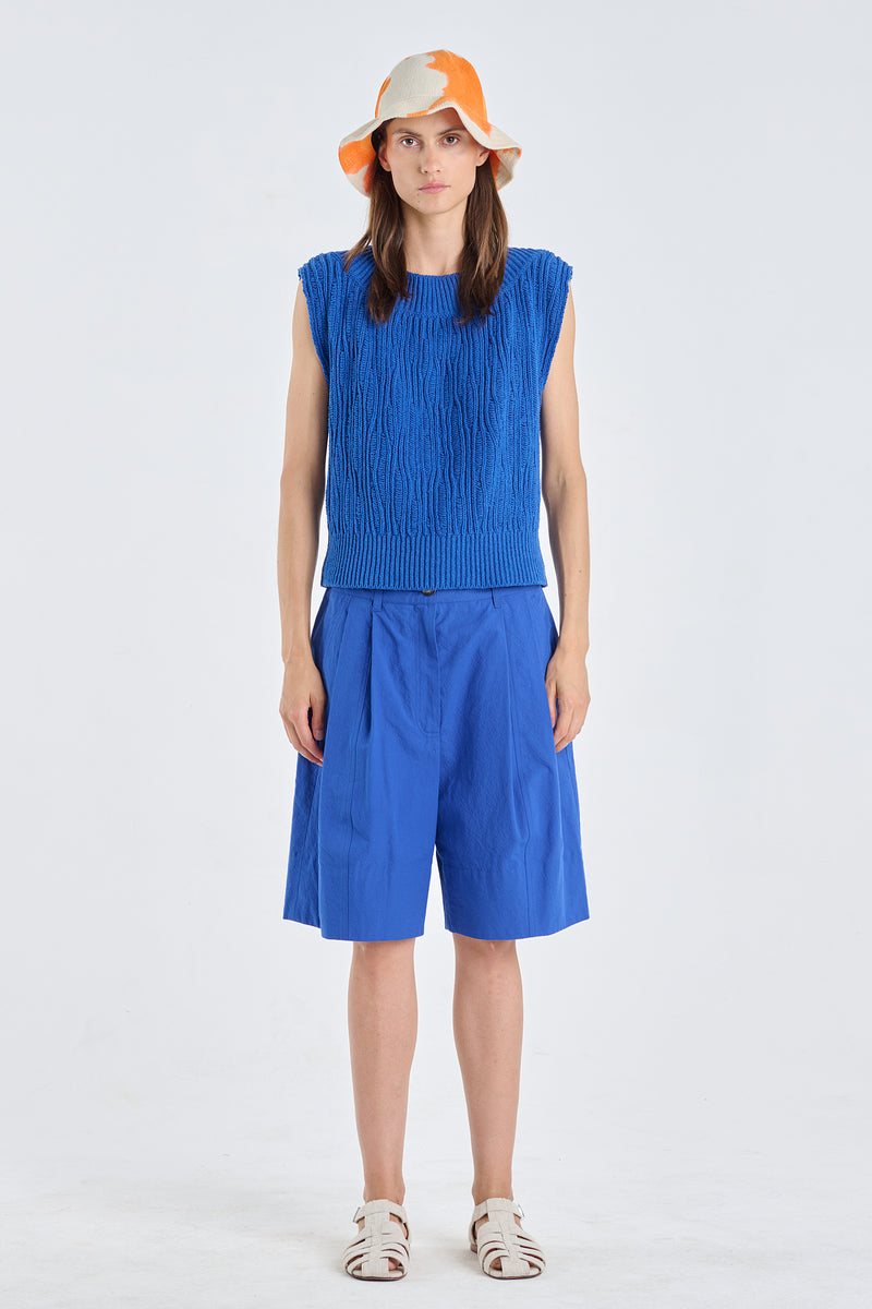 Cobalt blue linen cotton knitted vest