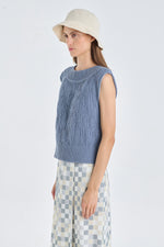 Grey cotton linen knitted vest