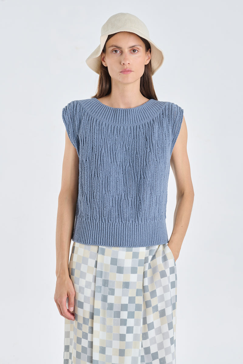 Grey cotton linen knitted vest